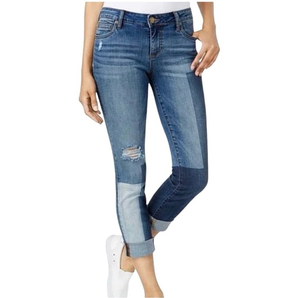 Kut From the Kloth Jeans Size 8 Catherine Boyfriend Patchwork Distressed Hi Rise - Picture 2 of 8